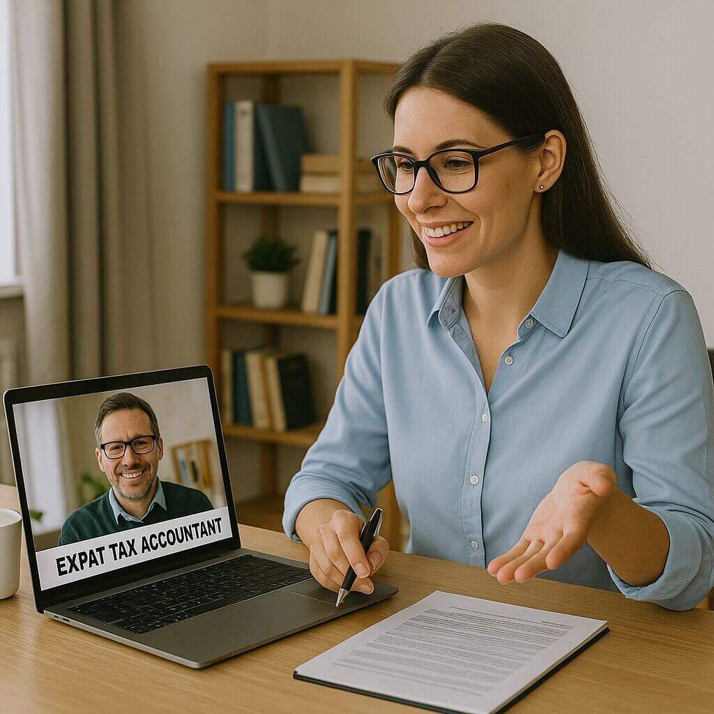 Dedicated expat tax accountant assisting a client remotely